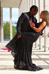 Glitter Black Pattern Shawl Lapel 2 Pieces Men's Prom Suits